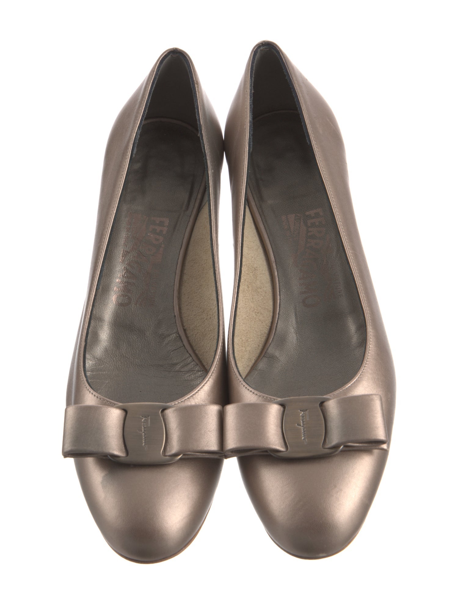 Ferragamo Leather Bow Accents Flats